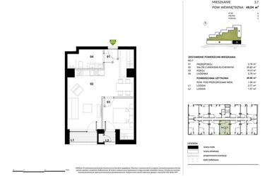 Rzut - Mieszkanie na sprzedaż 1 pokój o powierzchni 48,04 m² - numer A.3.7 w Kozielska Park