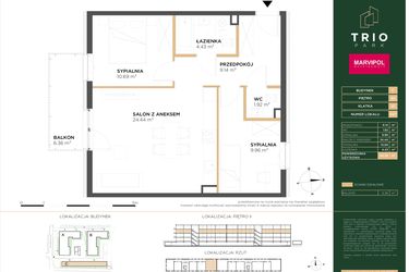 Rzut - Mieszkanie na sprzedaż 3 pokoje o powierzchni 60,58 m² - numer C027 w Trio Park bud. C