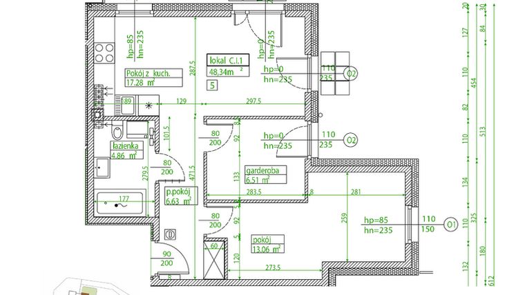 Rzut - Mieszkanie na sprzedaż 3 pokoje o powierzchni 48,22 m² - numer C.I.1 w Villa Rosenthal