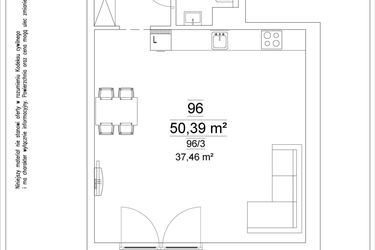 Rzut - Mieszkanie na sprzedaż 1 pokój o powierzchni 50,39 m² - numer 96 w Osiedle Teatralne 19