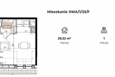 Rzut - Mieszkanie na sprzedaż 1 pokój o powierzchni 29,32 m² - numer SWA/1/33/F w Apartamenty Świeradowska