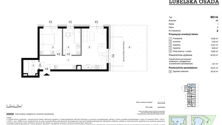Rzut - Mieszkanie na sprzedaż 3 pokoje o powierzchni 53,91 m² - numer B6.2 w Lubelska Osada budynek B6