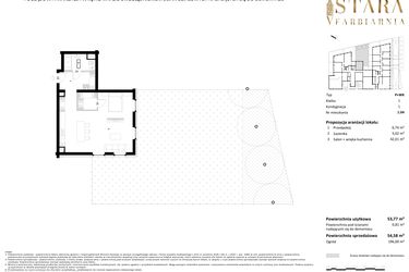 Rzut - Mieszkanie na sprzedaż 1 pokój o powierzchni 54,58 m² - numer 1.04 w Stara Farbiarnia