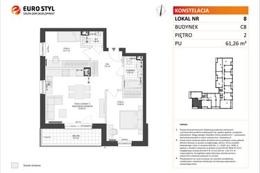 Rzut - Mieszkanie na sprzedaż 3 pokoje o powierzchni 61,26 m² - numer C8.8 w Konstelacja etap IV