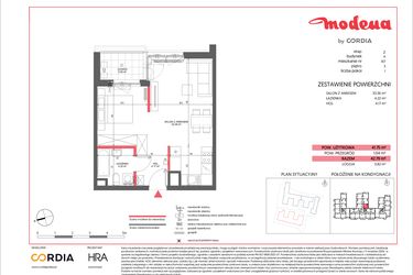 Rzut - Mieszkanie na sprzedaż 1 pokój o powierzchni 41,75 m² - numer A.107 w Modena II