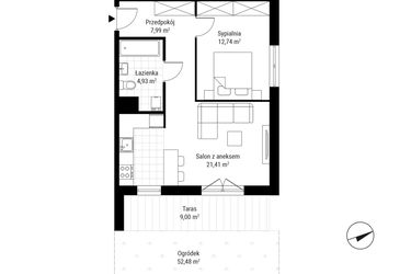 Rzut - Mieszkanie na sprzedaż 2 pokoje o powierzchni 47,07 m² - numer B.01 w Nowa Namiarkowa