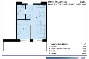 Rzut - Mieszkanie na sprzedaż 2 pokoje o powierzchni 35,31 m² - numer C.106 w Perłowa Przystań - Sianożęty - etap III