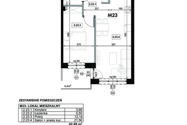 Rzut - Mieszkanie na sprzedaż 2 pokoje o powierzchni 42,88 m² - numer M23 w Miejska Premium II