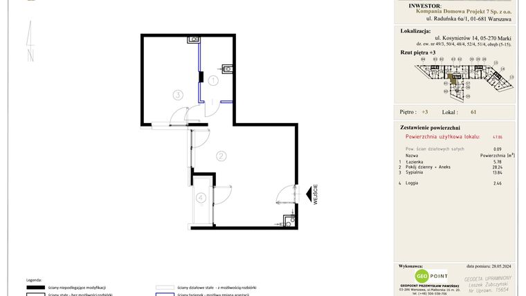 Rzut - Mieszkanie na sprzedaż 2 pokoje o powierzchni 47,86 m² - numer 61 w Markowy Targówek