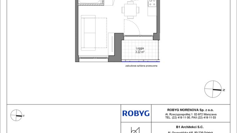 Rzut - Mieszkanie na sprzedaż 1 pokój o powierzchni 27,63 m² - numer B.4M07 w Leszczyńskich 2