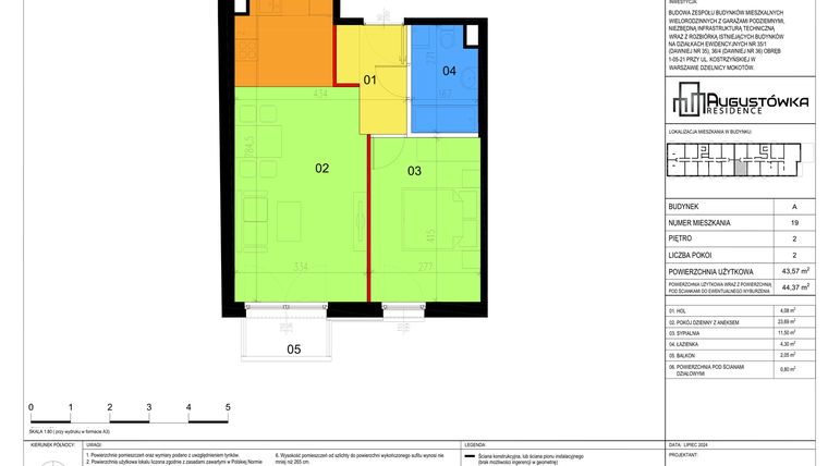 Rzut - Mieszkanie na sprzedaż 2 pokoje o powierzchni 43,57 m² - numer A19 w Augustówka Residence