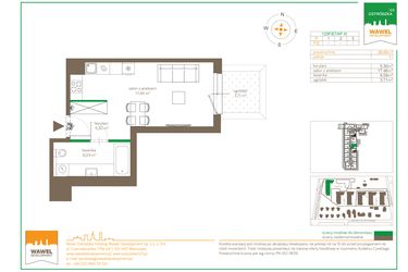 Rzut - Mieszkanie na sprzedaż 1 pokój o powierzchni 28,85 m² - numer F/2 w Ostródzka 123 - III etap