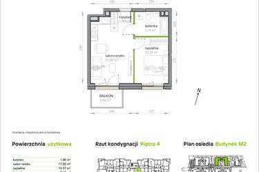 Rzut - Mieszkanie na sprzedaż 2 pokoje o powierzchni 34,96 m² - numer M2/2/4/18 w Przy Parku Vita