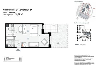 Rzut - Mieszkanie na sprzedaż 1 pokój o powierzchni 39,67 m² - numer D1 w Apartamenty Kopernika