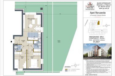 Rzut - Mieszkanie na sprzedaż 3 pokoje o powierzchni 57,29 m² - numer 6 w Apart Warszawska