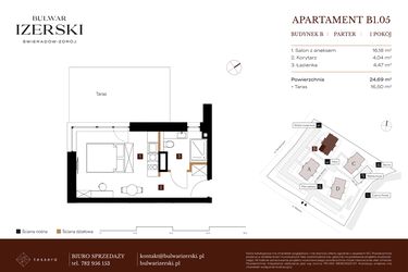 Rzut - Mieszkanie na sprzedaż 1 pokój o powierzchni 24,69 m² - numer B1.05 w Bulwar Izerski