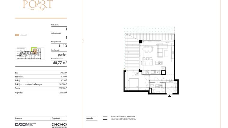 Rzut - Mieszkanie na sprzedaż 2 pokoje o powierzchni 58,77 m² - numer I_13 w Warmiński Port etap V