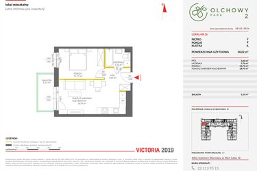 Rzut - Mieszkanie na sprzedaż 2 pokoje o powierzchni 38,01 m² - numer B.26 w Olchowy Park II