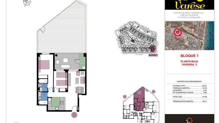 Rzut - Mieszkanie na sprzedaż 2 pokoje o powierzchni 87,8 m² - numer 2-0-B w Residencial Lago Varese