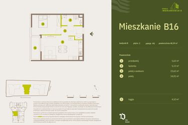 Rzut - Mieszkanie na sprzedaż 2 pokoje o powierzchni 48,39 m² - numer B16 w Osiedle Imbramowskie