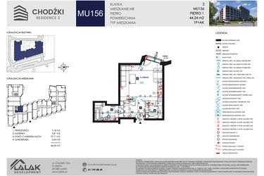 Rzut - Mieszkanie na sprzedaż 1 pokój o powierzchni 44,24 m² - numer MU156 w Chodźki Residence 2 - apartamenty inwestycyjne