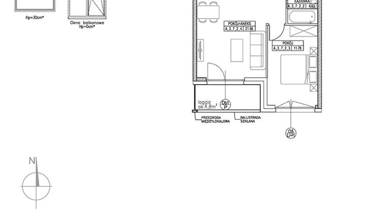 Rzut - Mieszkanie na sprzedaż 2 pokoje o powierzchni 42,78 m² - numer A.3.7.2 w Forma