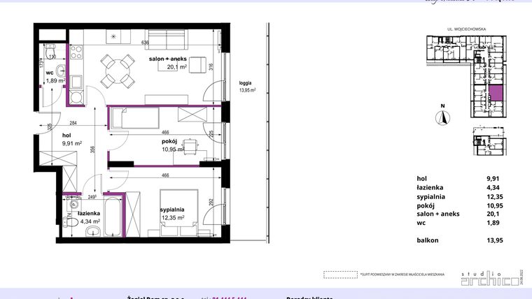 Rzut - Mieszkanie na sprzedaż 3 pokoje o powierzchni 59,54 m² - numer 5 w Wojciechowska Square