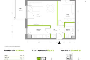 Rzut - Mieszkanie na sprzedaż 2 pokoje o powierzchni 44,99 m² - numer B2/3/D15 w Bemowo Vita