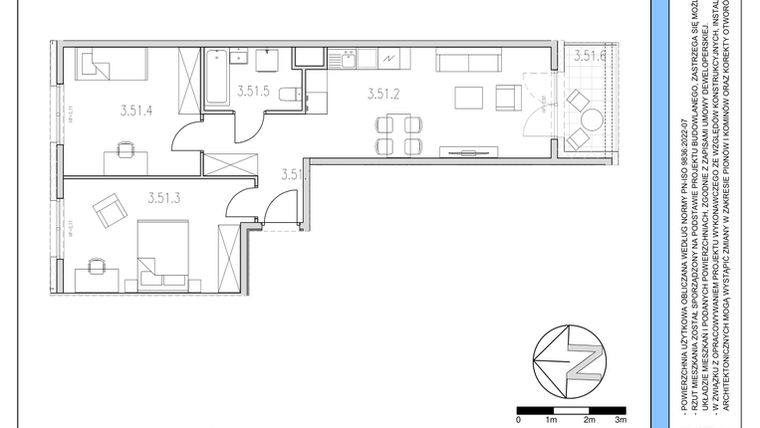 Rzut - Mieszkanie na sprzedaż 3 pokoje o powierzchni 60,18 m² - numer 51 w Osiedle Solne etap II