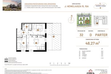 Rzut - Mieszkanie na sprzedaż 3 pokoje o powierzchni 48,27 m² - numer JAR-IV-D-LM-M32 w Osiedle JAR Heweliusza etap IV
