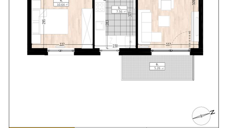 Rzut - Mieszkanie na sprzedaż 2 pokoje o powierzchni 44,15 m² - numer B2/2/2 w ACCANTO