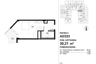 Rzut - Mieszkanie na sprzedaż 1 pokój o powierzchni 31,3 m² - numer 223 w Apollo Resort