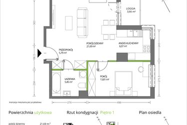 Rzut - Mieszkanie na sprzedaż 2 pokoje o powierzchni 52,81 m² - numer 1/002 w Krakowska Vita