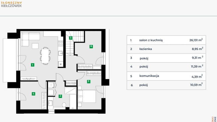 Rzut - Mieszkanie na sprzedaż 4 pokoje o powierzchni 71,26 m² - numer 5L/2 w Słoneczny Kiełczówek etap VII