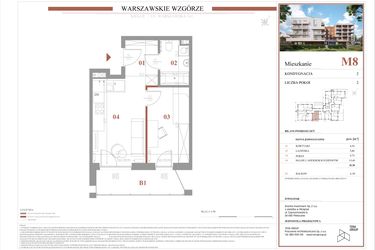 Rzut - Mieszkanie na sprzedaż 2 pokoje o powierzchni 31,51 m² - numer M8 w Warszawskie Wzgórze
