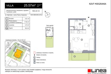Rzut - Mieszkanie na sprzedaż 1 pokój o powierzchni 25,57 m² - numer R_V-21_4 w os. Dąbrówka – Leśna Polana