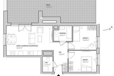 Rzut - Mieszkanie na sprzedaż 3 pokoje o powierzchni 56,85 m² - numer A.09.119 w Unii Lubelskiej Vita