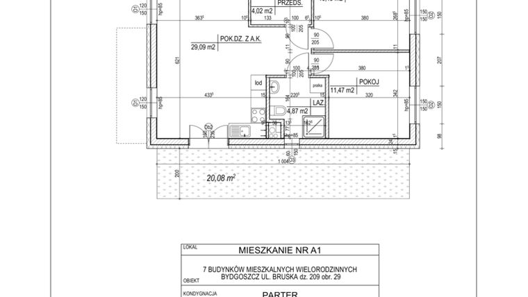 Rzut - Mieszkanie na sprzedaż 3 pokoje o powierzchni 59,64 m² - numer A1 w Bruska