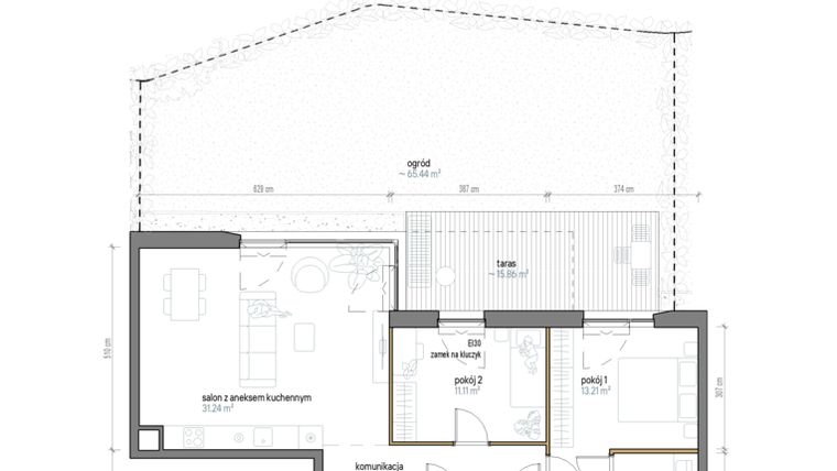 Rzut - Mieszkanie na sprzedaż 3 pokoje o powierzchni 79,02 m² - numer B/-1/2 w Kopernika 71