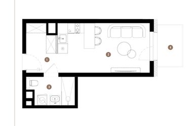 Rzut - Mieszkanie na sprzedaż 1 pokój o powierzchni 26,57 m² - numer C3.00.04 w Apartamenty Reytana