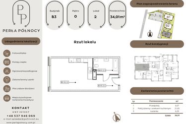 Rzut - Mieszkanie na sprzedaż 1 pokój o powierzchni 34,01 m² - numer B3.0_2 w Perła Północy etap 2