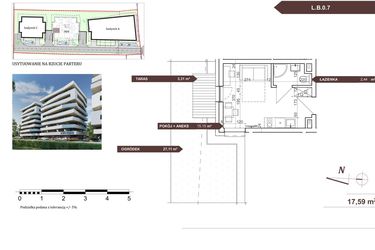 Rzut - Mieszkanie na sprzedaż 1 pokój o powierzchni 17,59 m² - numer L.B.0.7 w Royal Studios Smart Apartments etap 2