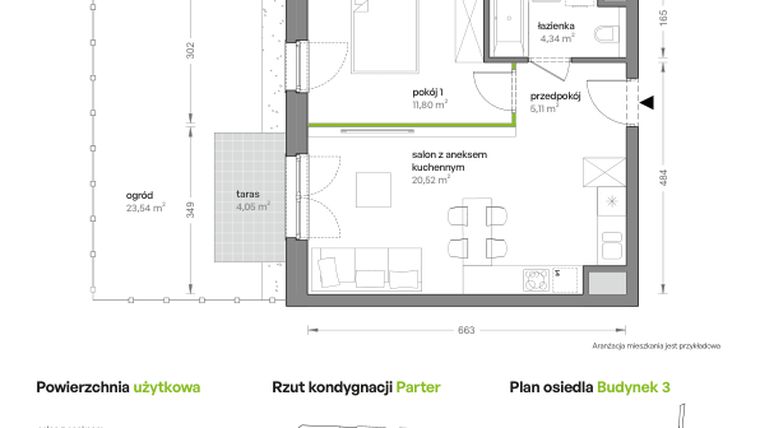 Rzut - Mieszkanie na sprzedaż 2 pokoje o powierzchni 41,77 m² - numer B3/A/04 w Ceglana Park