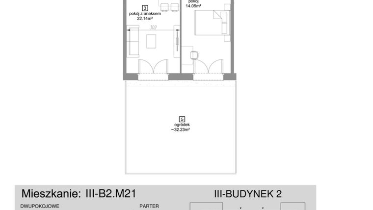 Rzut - Mieszkanie na sprzedaż 2 pokoje o powierzchni 45,77 m² - numer III-B2.M21 w Strefa Cegielnia 3