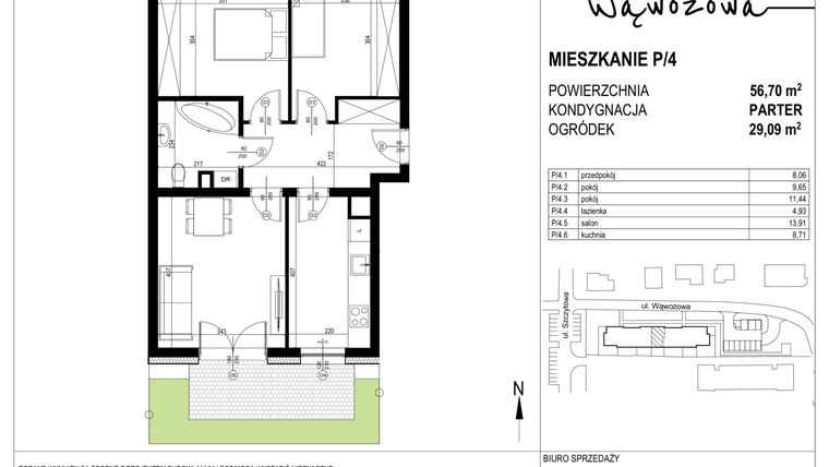 Rzut - Mieszkanie na sprzedaż 3 pokoje o powierzchni 57,36 m² - numer P/4 w Wąwozowa