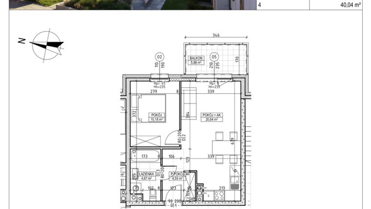 Rzut - Mieszkanie na sprzedaż 2 pokoje o powierzchni 40,04 m² - numer M.B7.03.55 w Osiedle Harmonia bud. B7