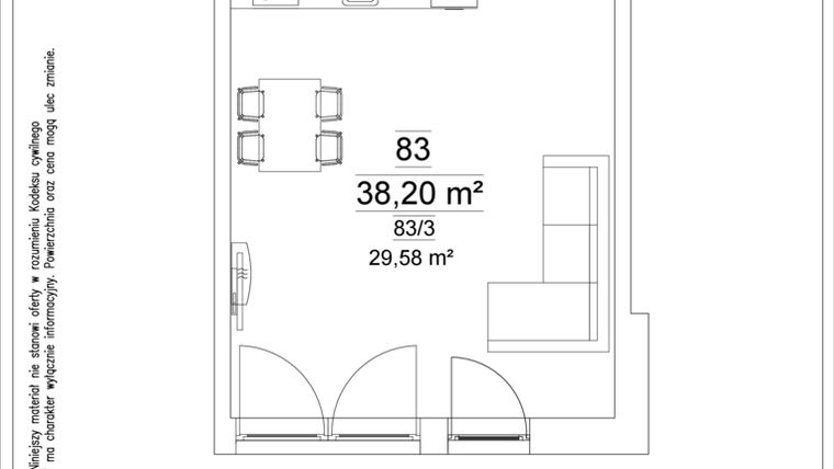 Rzut - Mieszkanie na sprzedaż 1 pokój o powierzchni 38,2 m² - numer 83 w Osiedle Teatralne 19