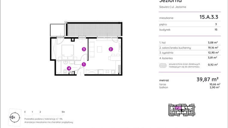 Rzut - Mieszkanie na sprzedaż 3 pokoje o powierzchni 51,16 m² - numer 15.A.3.3 w Murapol Siewierz Jeziorna