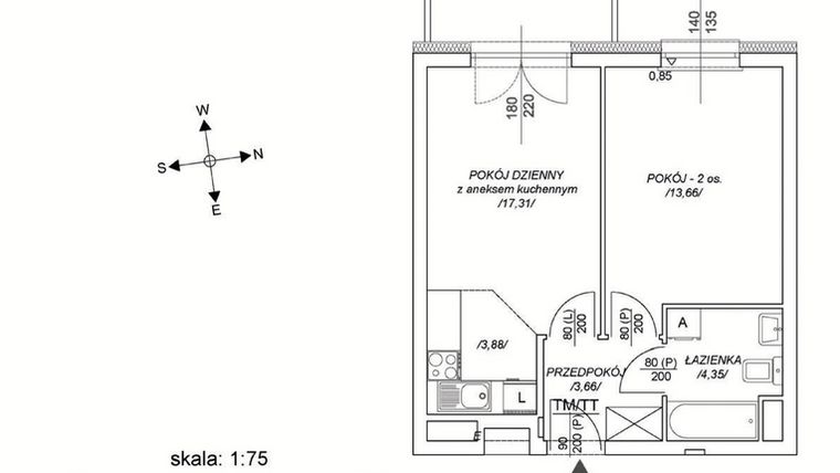 Rzut - Mieszkanie na sprzedaż 2 pokoje o powierzchni 38,98 m² - numer M69 w Osiedle Mała Dziesiąta etap II
