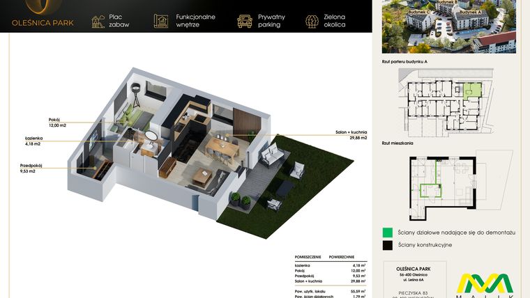 Rzut - Mieszkanie na sprzedaż 2 pokoje o powierzchni 57,35 m² - numer M10 w Oleśnica Park
